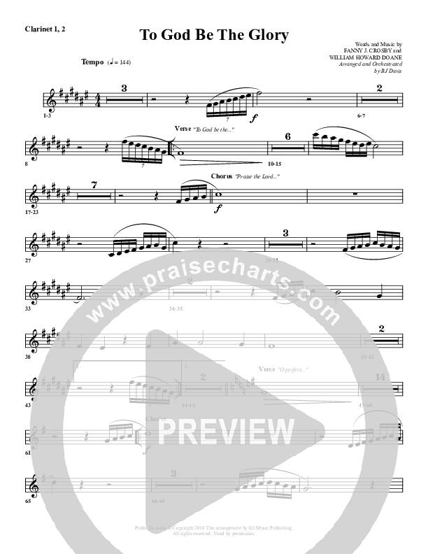 To God Be The Glory Clarinet 1/2 (G3 Worship)