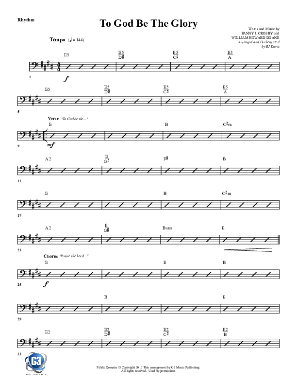 To God Be The Glory Rhythm Chart (G3 Worship)