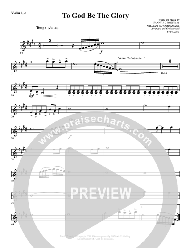 To God Be The Glory Violin 1/2 (G3 Worship)