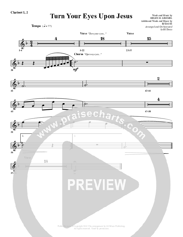 Turn Your Eyes Upon Jesus Clarinet 1/2 (G3 Worship)