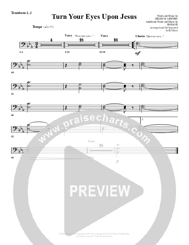 Turn Your Eyes Upon Jesus Trombone 1/2 (G3 Worship)