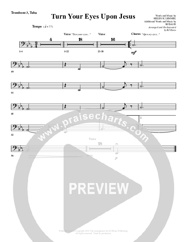 Turn Your Eyes Upon Jesus Trombone 3/Tuba (G3 Worship)