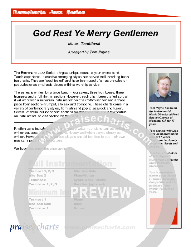 God Rest Ye Merry Gentlemen (Instrumental) Cover Sheet (Tom Payne)