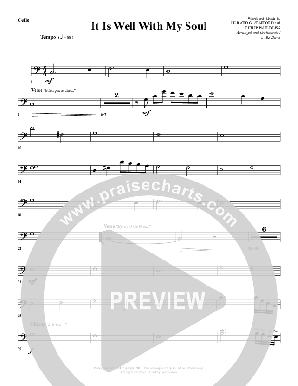 It Is Well With My Soul Cello Sheet Music PDF (G3 Worship) PraiseCharts