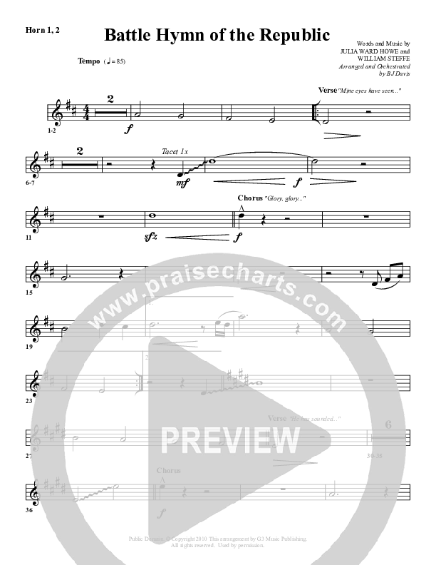 Battle Hymn Of The Republic French Horn 1/2 (G3 Worship)