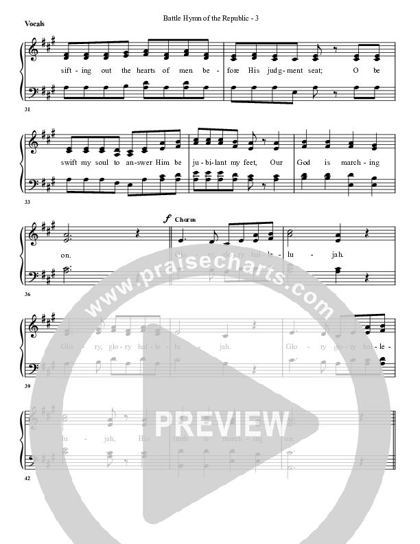 Battle Hymn Of The Republic Lead Sheet (G3 Worship)