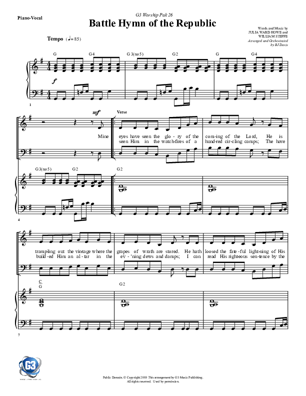 Battle Hymn Of The Republic Piano/Vocal (G3 Worship)