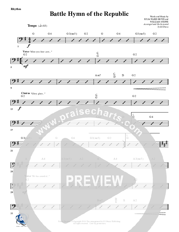 Battle Hymn Of The Republic Rhythm Chart (G3 Worship)