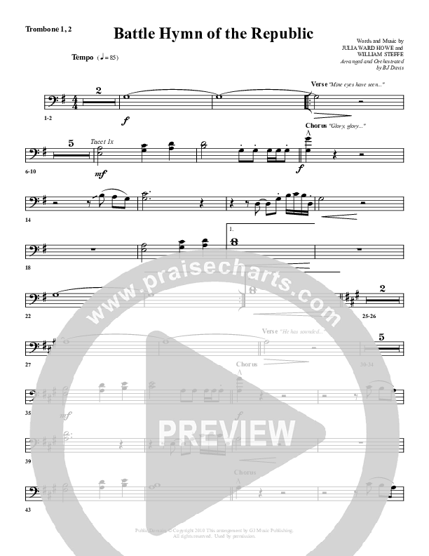 Battle Hymn Of The Republic Trombone 1/2 (G3 Worship)