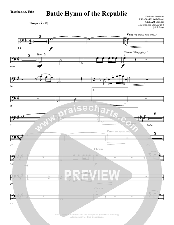 Battle Hymn Of The Republic Trombone 3/Tuba (G3 Worship)