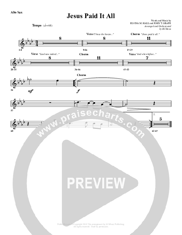 Jesus Paid It All Alto Sax (G3 Worship)