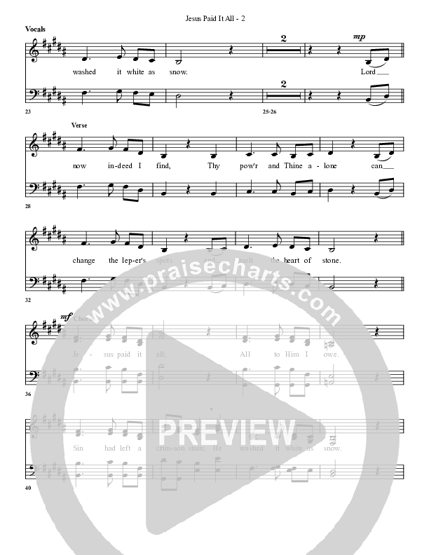 Jesus Paid It All Choir Sheet (G3 Worship)
