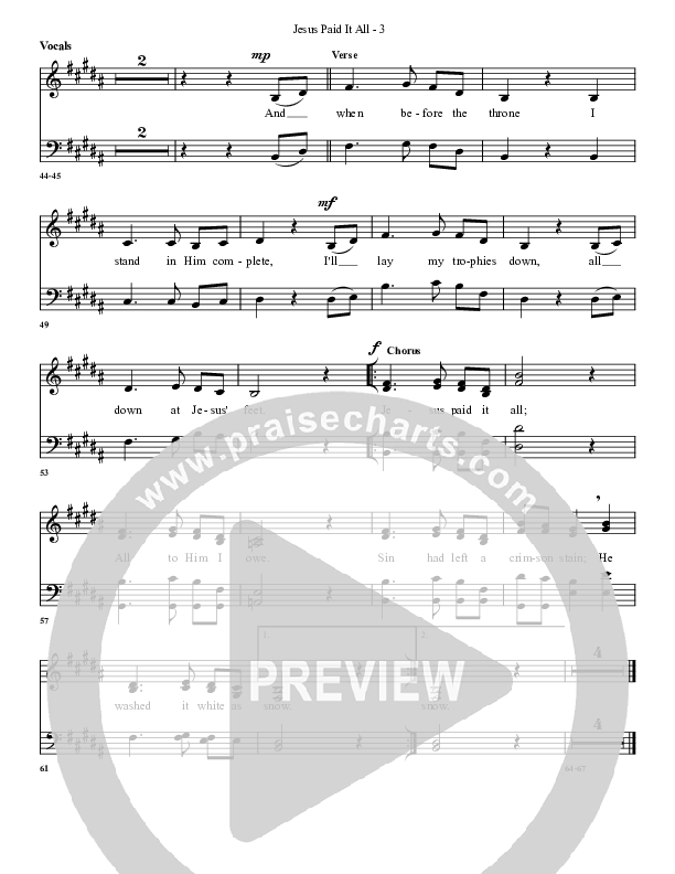 Jesus Paid It All Choir Sheet (G3 Worship)