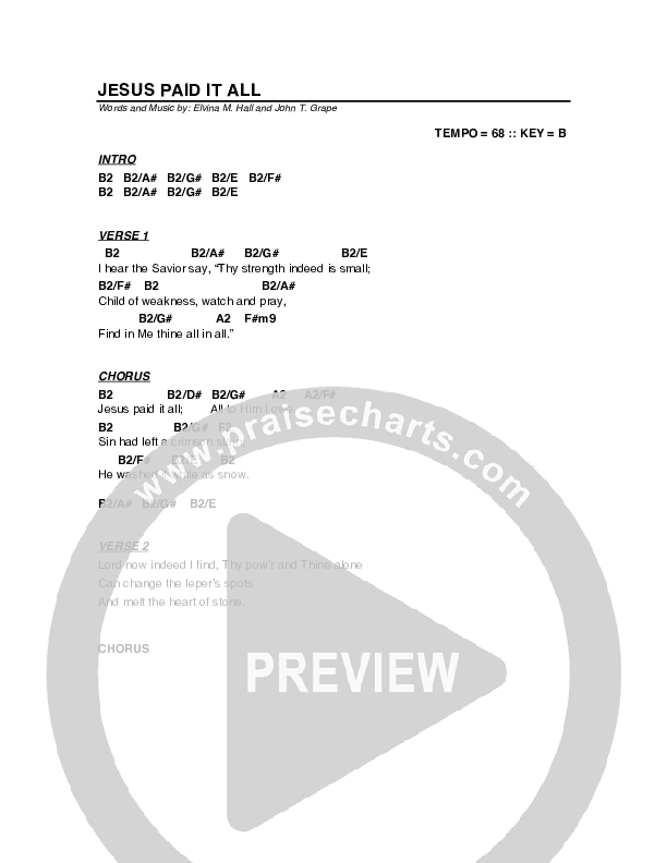 Jesus Paid It All Chords & Lyrics (G3 Worship)