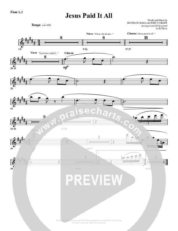 Jesus Paid It All Flute 1/2 (G3 Worship)