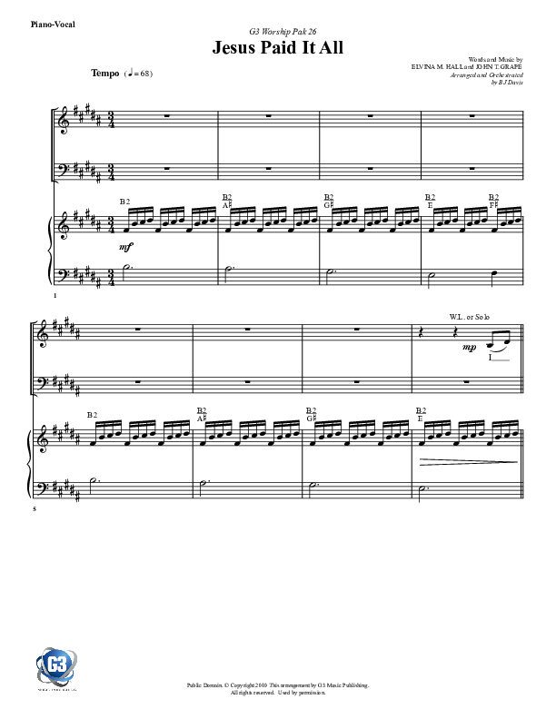 Jesus Paid It All Lead & Piano (G3 Worship)