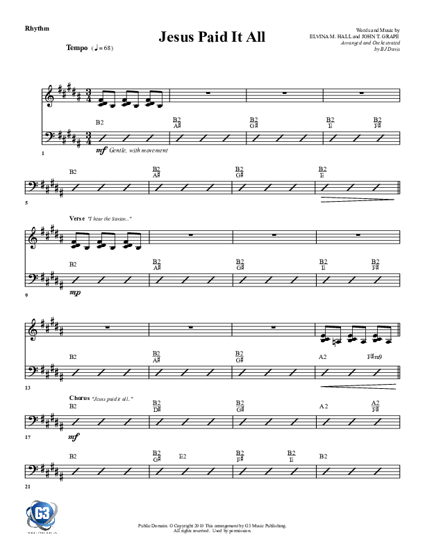 Jesus Paid It All Rhythm Chart (G3 Worship)