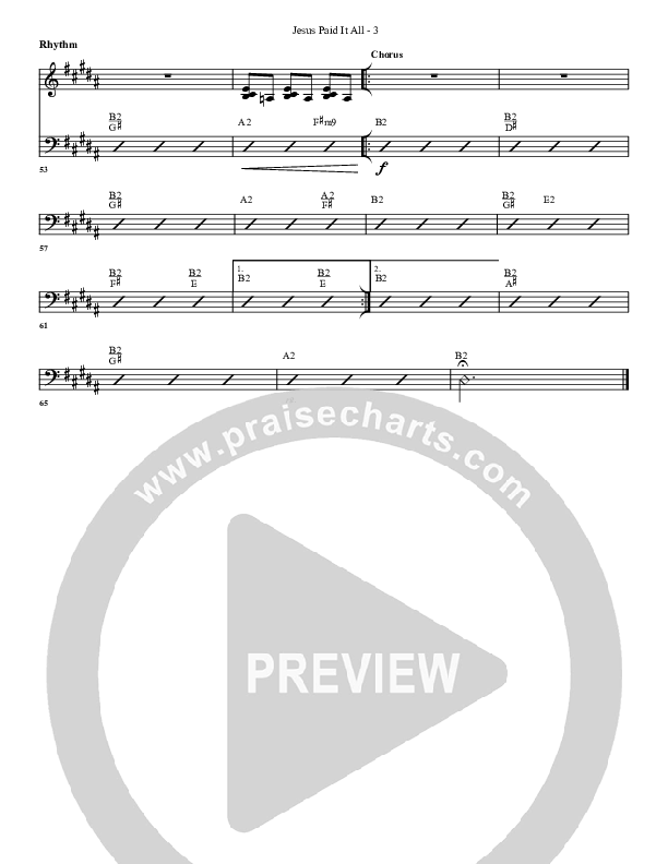 Jesus Paid It All Rhythm Chart (G3 Worship)