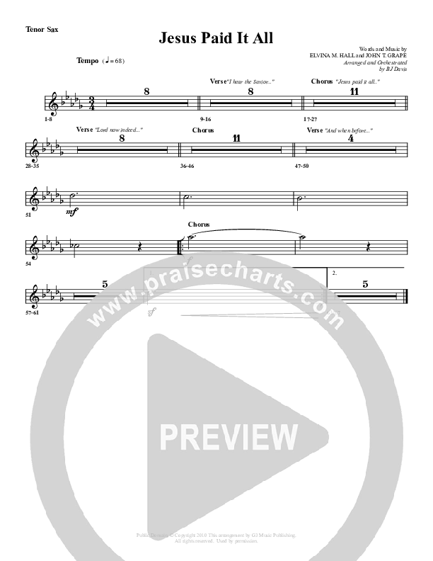 Jesus Paid It All Tenor Sax 2 (G3 Worship)