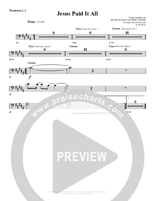 Jesus Paid It All Trombone 1/2 (G3 Worship)