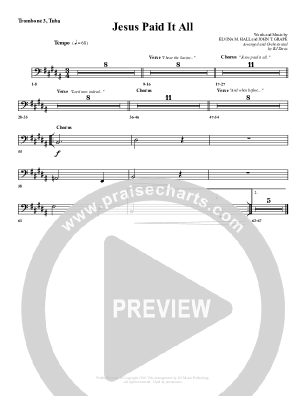 Jesus Paid It All Trombone 3/Tuba (G3 Worship)