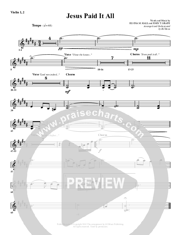 Jesus Paid It All Violin 1/2 (G3 Worship)