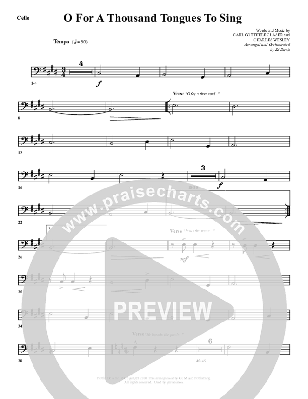 O For A Thousand Tongues Cello (G3 Worship)