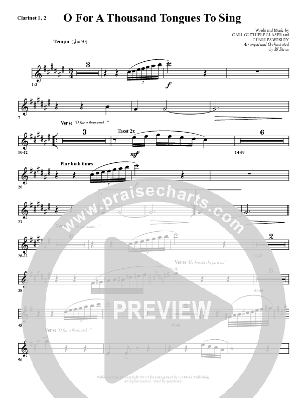 O For A Thousand Tongues Clarinet (G3 Worship)