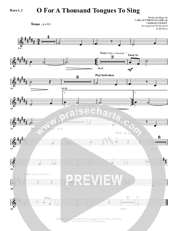 O For A Thousand Tongues French Horn 1/2 (G3 Worship)