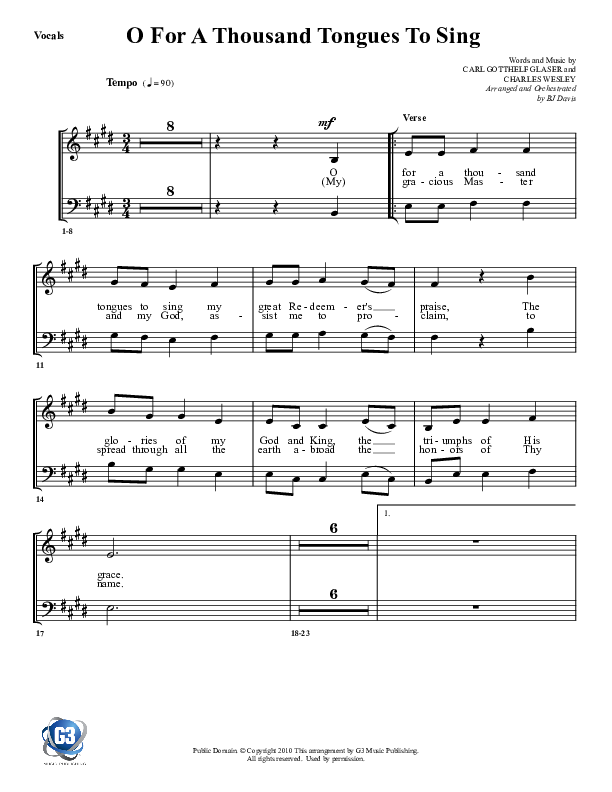 O For A Thousand Tongues Lead Sheet (G3 Worship)