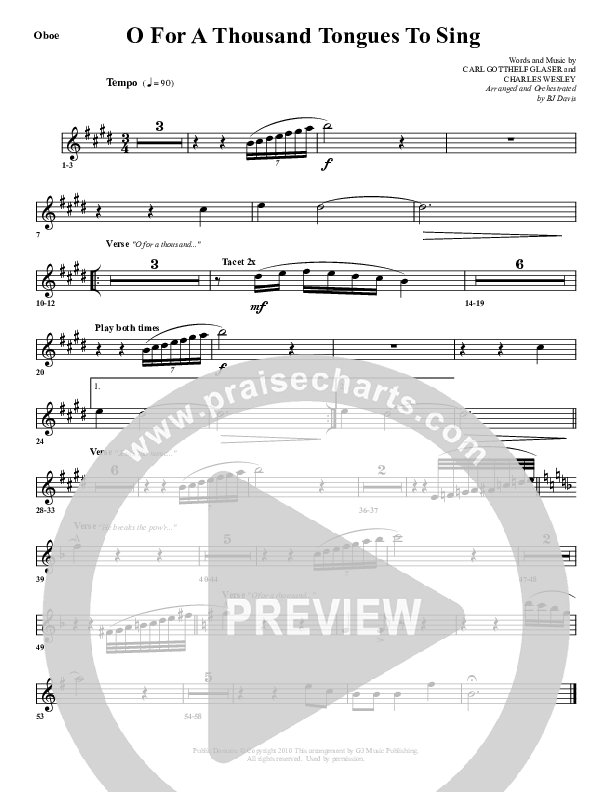 O For A Thousand Tongues Oboe (G3 Worship)