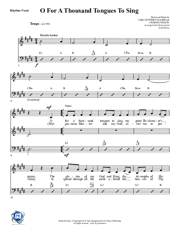 O For A Thousand Tongues Rhythm Chart (G3 Worship)