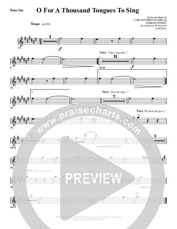 O For A Thousand Tongues Tenor Sax 2 (G3 Worship)