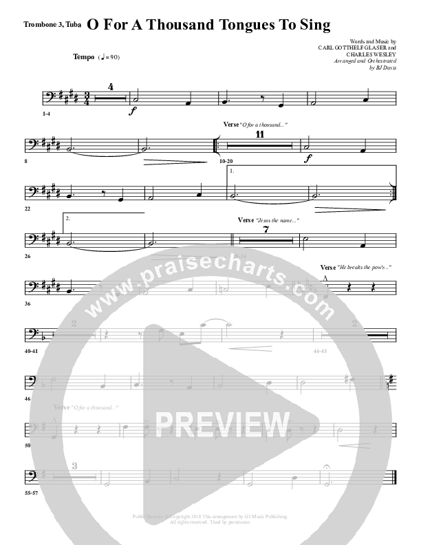 O For A Thousand Tongues Trombone 3/Tuba (G3 Worship)