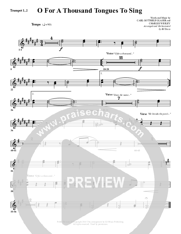 O For A Thousand Tongues Trumpet 1,2 (G3 Worship)