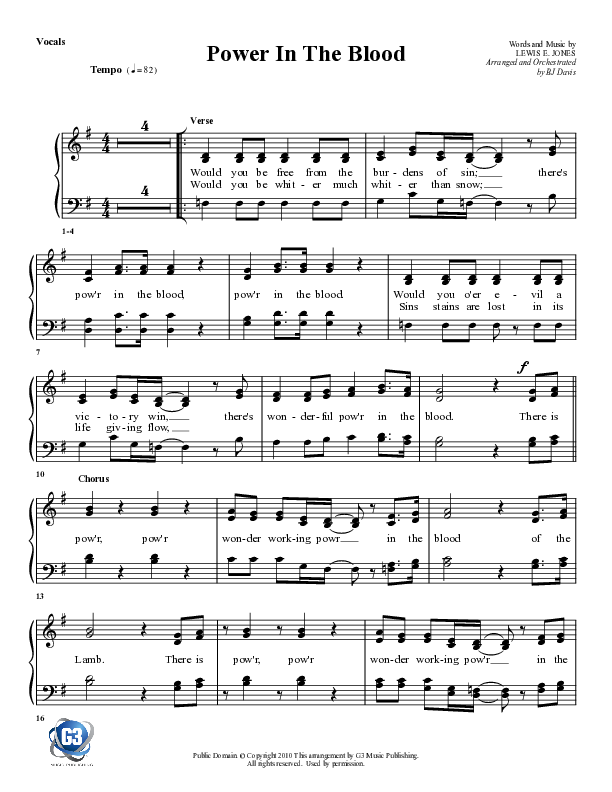 Power In The Blood Lead Sheet (SAT) (G3 Worship)