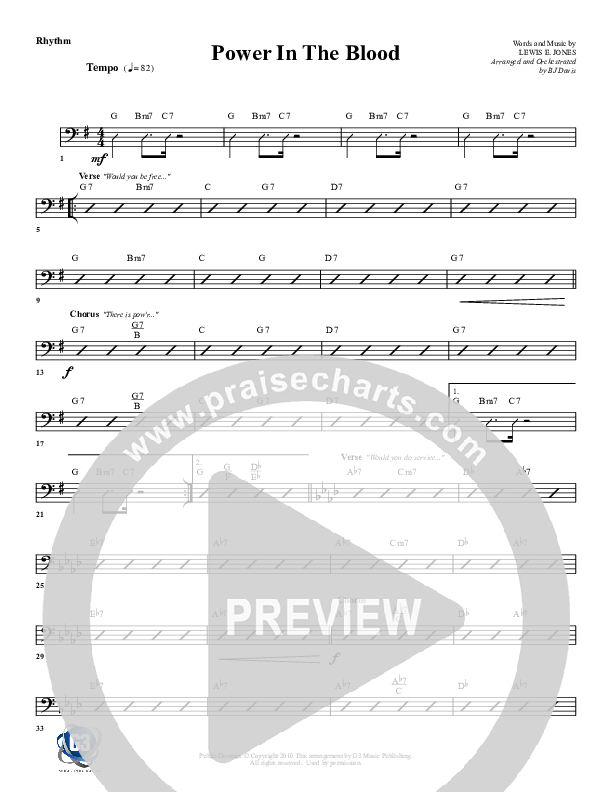 Power In The Blood Rhythm Chart (G3 Worship)