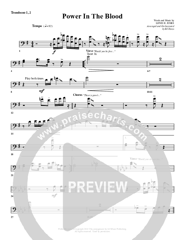 Power In The Blood Trombone 1/2 (G3 Worship)