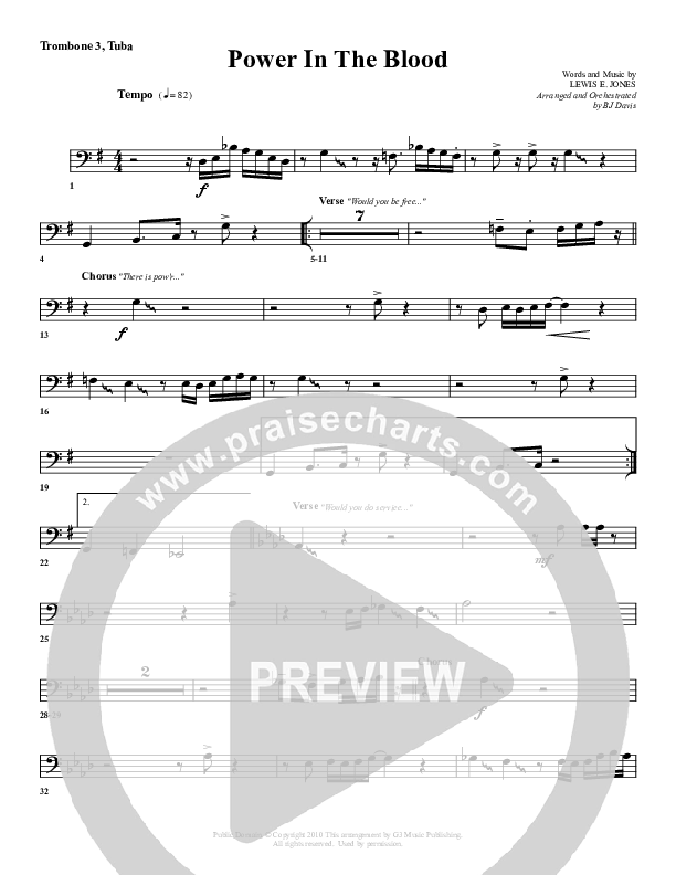 Power In The Blood Trombone 3/Tuba (G3 Worship)