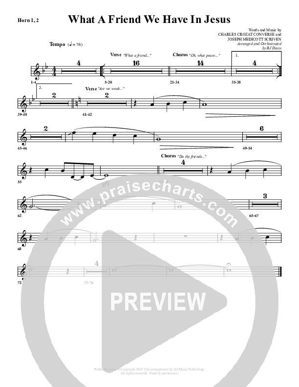 What A Friend We Have In Jesus French Horn 1/2 (G3 Worship)