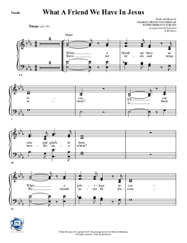 What A Friend We Have In Jesus Lead Sheet (SAT) (G3 Worship)