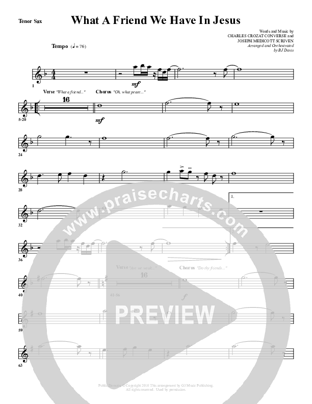 What A Friend We Have In Jesus Tenor Sax 2 (G3 Worship)