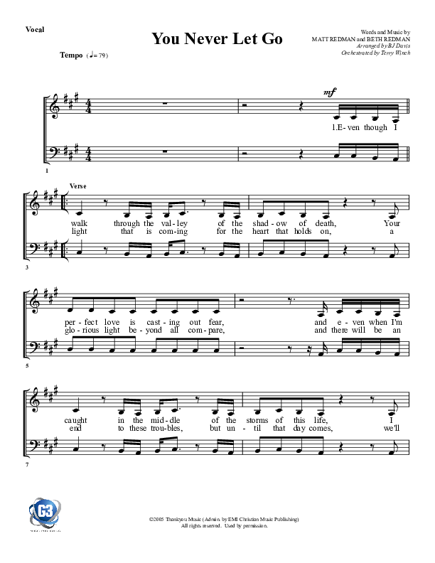 You Never Let Go Choir Sheet (G3 Worship)