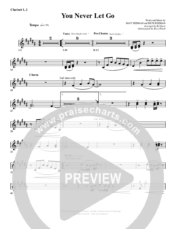 You Never Let Go Clarinet 1/2 (G3 Worship)