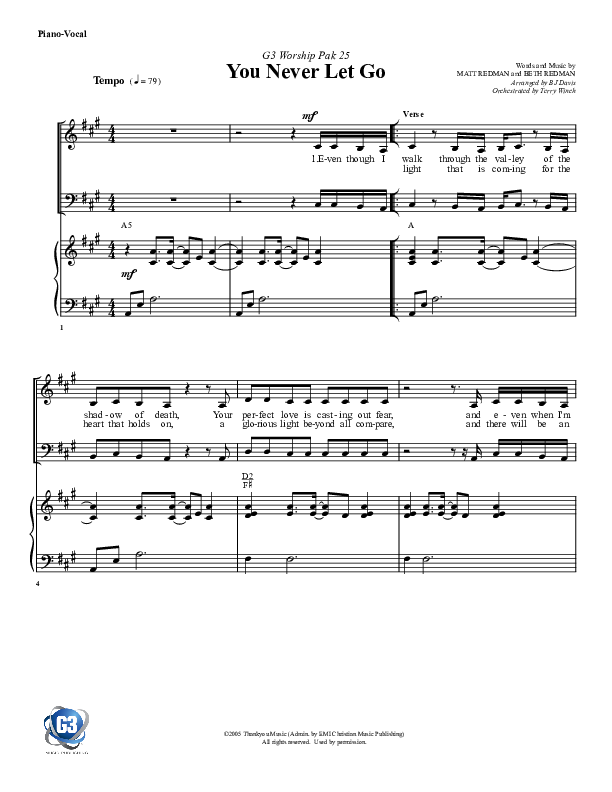 You Never Let Go Piano/Vocal & Lead (G3 Worship)