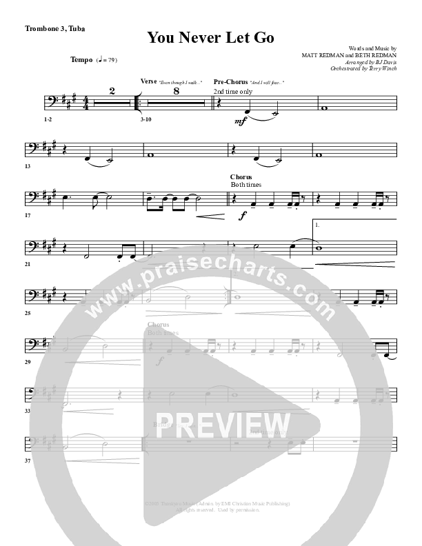 You Never Let Go Trombone 3/Tuba (G3 Worship)