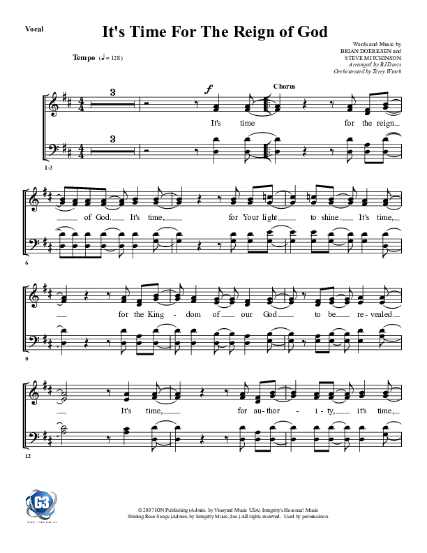 It's Time For The Reign Of God Choir Sheet (G3 Worship)