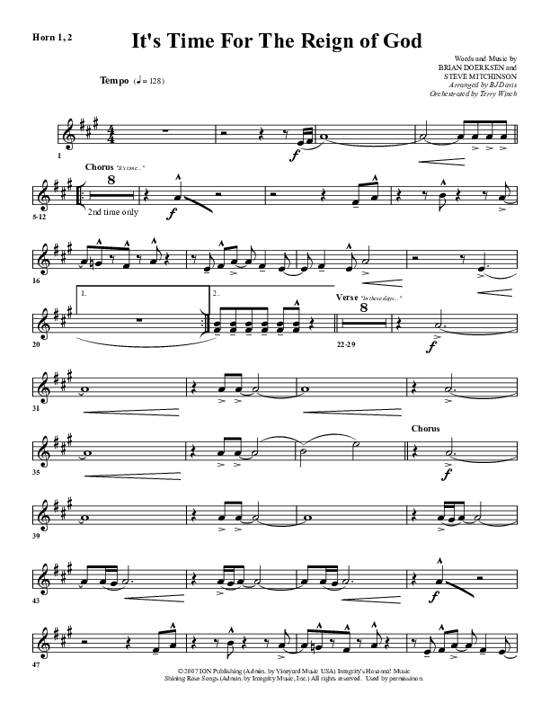 It's Time For The Reign Of God French Horn 1/2 (G3 Worship)