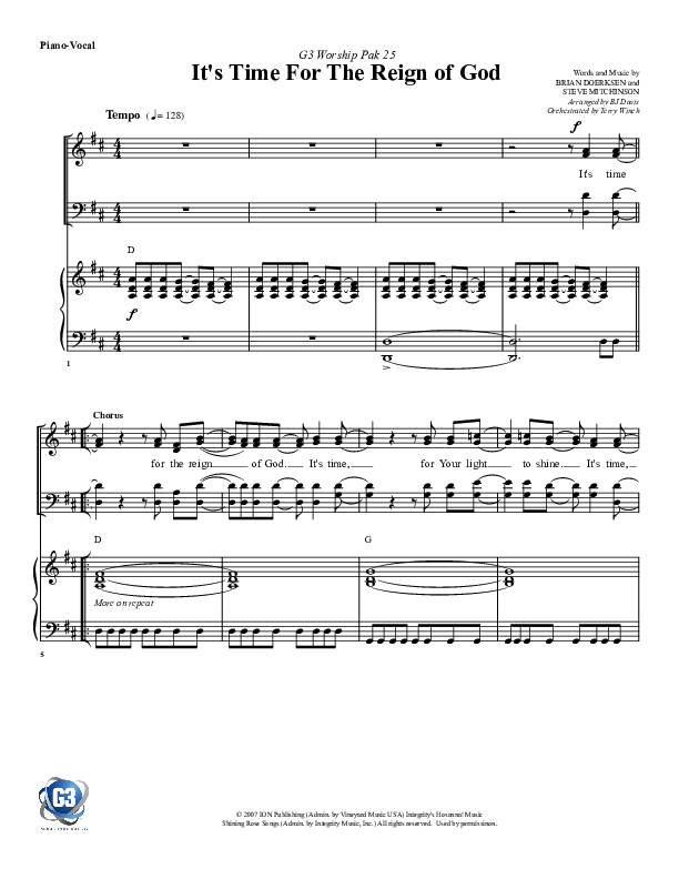 It's Time For The Reign Of God Lead & Piano (G3 Worship)