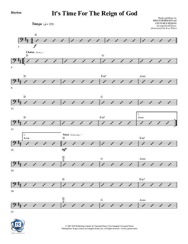 It's Time For The Reign Of God Rhythm Chart (G3 Worship)